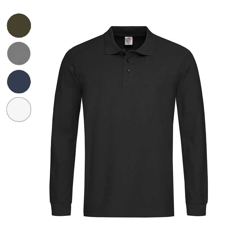 Чорне чоловіче поло з довгим рукавом під нанесення логотипа. Теплий корпоративний одяг для осінньо-зимового сезону. Чорне чоловіче поло з довгим рукавом під нанесення логотипа. Теплий корпоративний одяг для осінньо-зимового сезону.