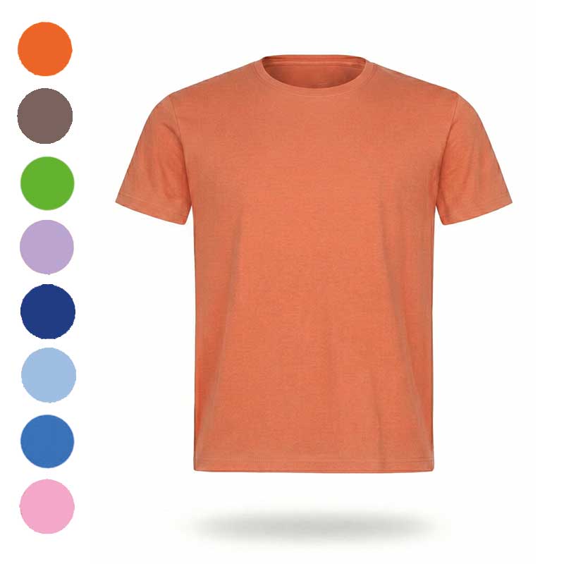 Палітра різнокольорових футболок під брендування. Приклад корпоративного одягу в різних відтінках для івентів та мерчу. Помаранчева футболок під брендування. Приклад корпоративного одягу в різних відтінках для івентів та мерчу.