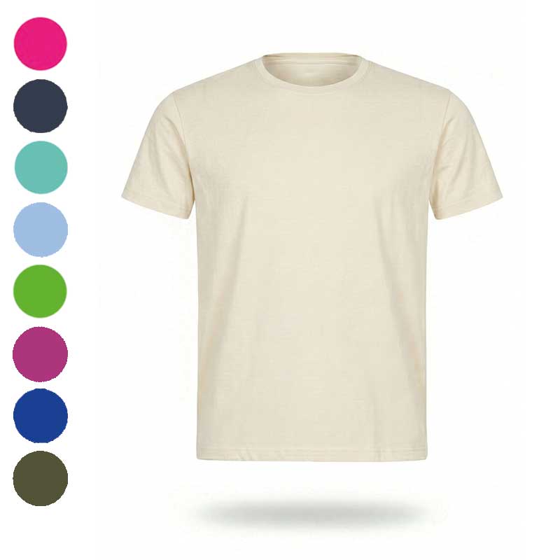 Палітра різнокольорових футболок під брендування. Приклад корпоративного одягу в різних відтінках для івентів та мерчу. Біла (кольру слонової кістки) футболок під брендування. Приклад корпоративного одягу в різних відтінках для івентів та мерчу.