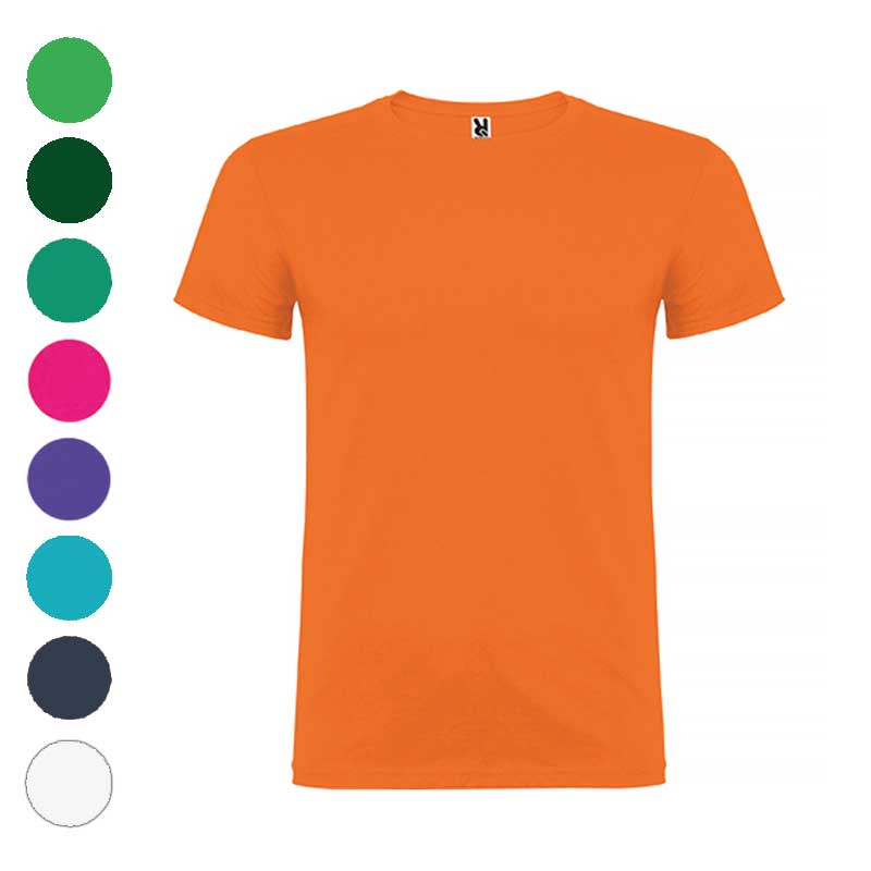 Палітра різнокольорових футболок під брендування. Приклад корпоративного одягу в різних відтінках для івентів та мерчу. Помаранчева футболока під брендування. Приклад корпоративного одягу в різних відтінках для івентів та мерчу.