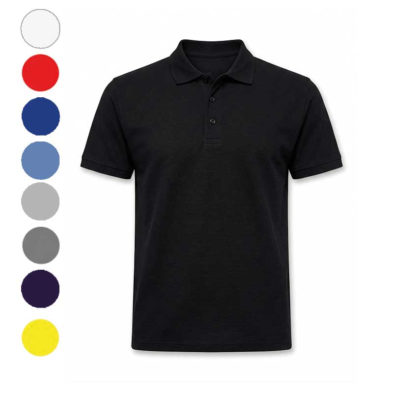 Чорне чоловіче поло з логотипом із тканини піке. Класичний корпоративний Чорне чоловіче поло з логотипом із тканини піке. Класичний корпоративний