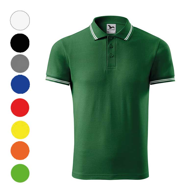 Чорне чоловіче поло з логотипом із тканини піке. Класичний корпоративний Чорне чоловіче поло з логотипом із тканини піке. Класичний корпоративний