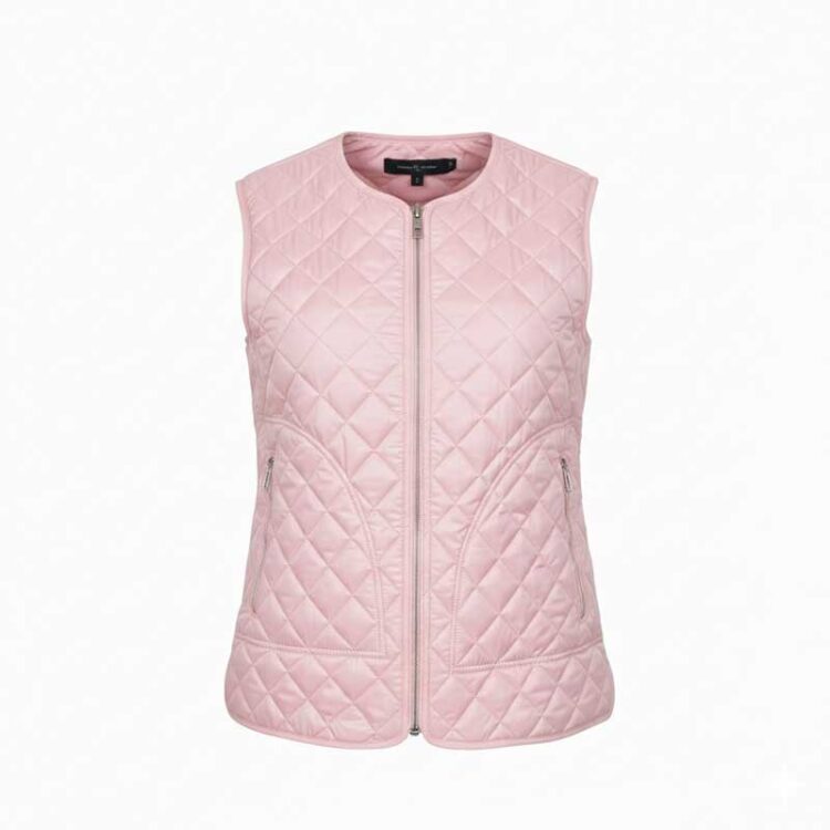 Ніжно-рожевий жилет для адміністратора салону краси з вишитим логотипом. Елегантна уніформа для персоналу